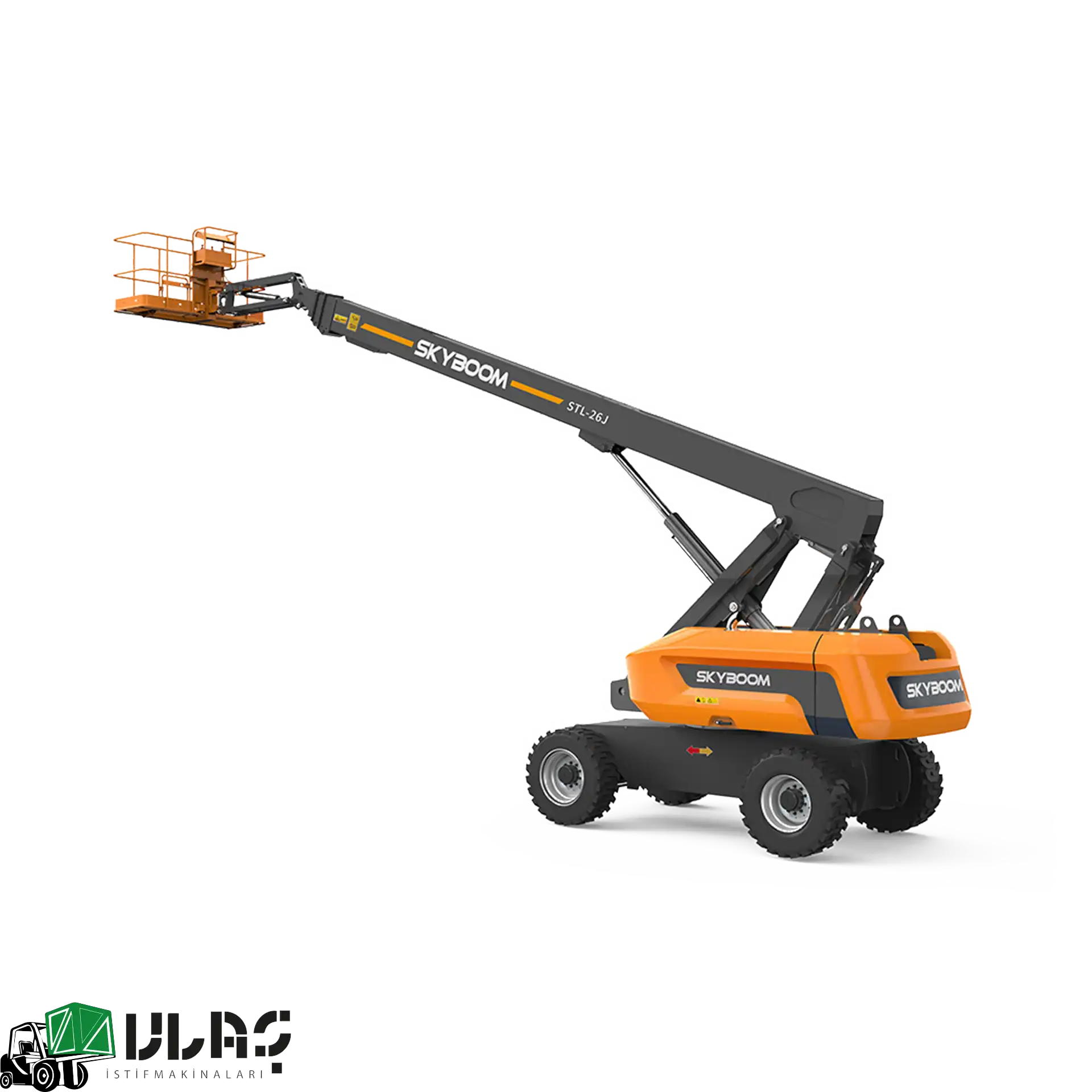 28 metre çalışma yüksekliğine sahip dizel teleskopik bomlu platform — Ulaş İstif Makinaları güvencesiyle üretilmiş, güçlü dizel motoru, 4×4 çekiş sistemi ve geniş yatay erişim mesafesiyle ağır endüstriyel sahalarda kullanım için tasarlanmış profesyonel erişim ekipmanı görseli.